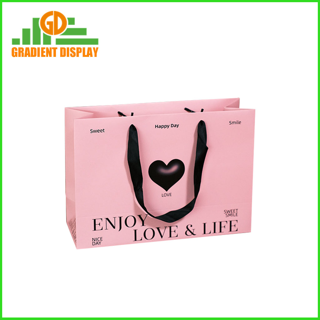 Pink Color Luxury Gift Paper Bag White Card Shopping Paper Bags with Handles Custom Logo Printing for Brand Shops