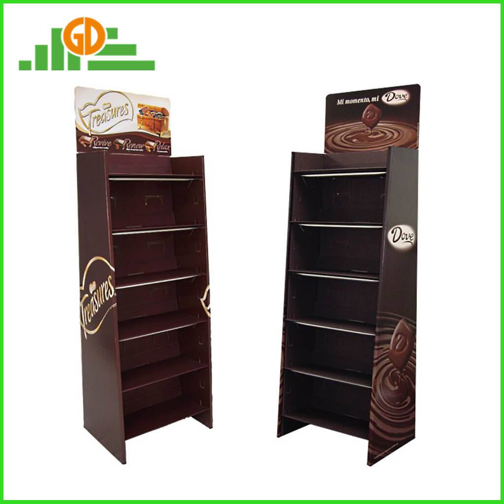 Customized Design Corrugated Chocolate 4 Shelves Floor Display Stand