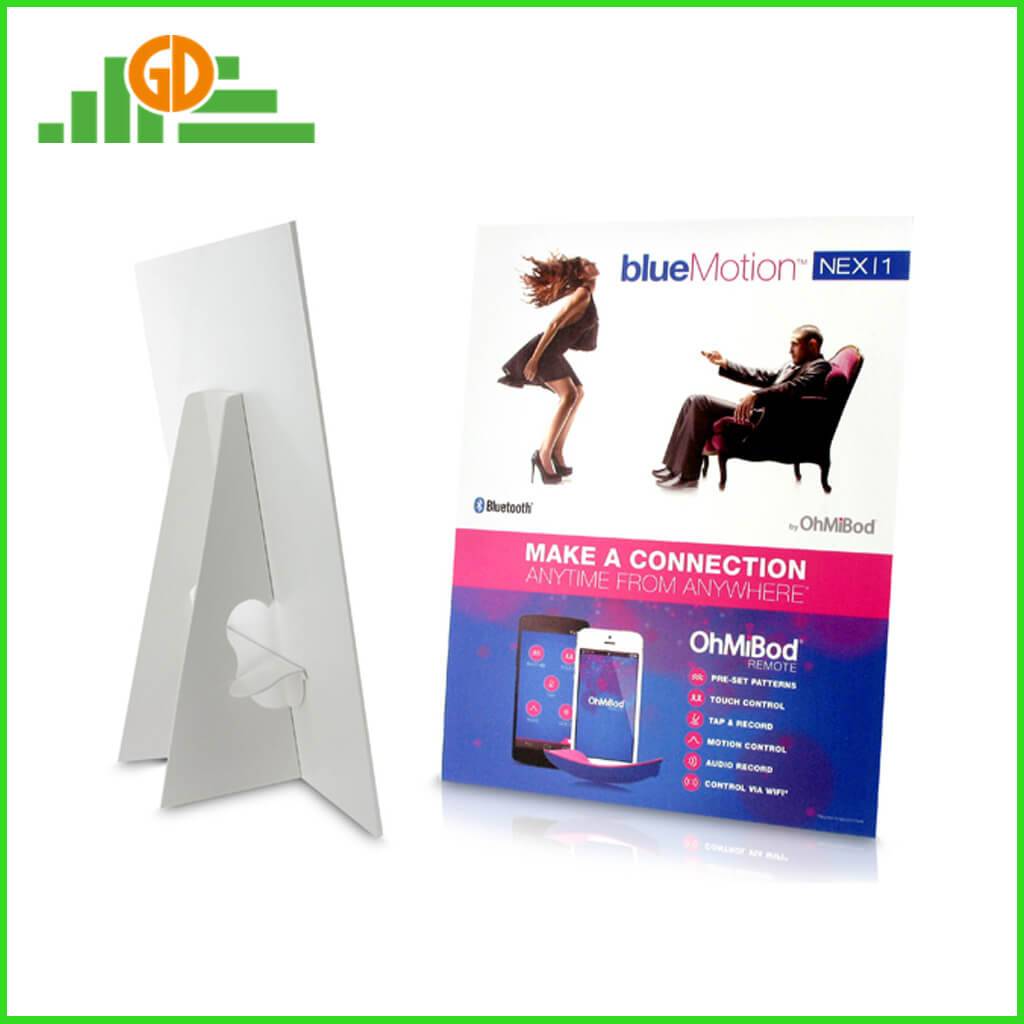 Expositor publicitario de cartón fácil instalación soporte de cartón en el escritorio