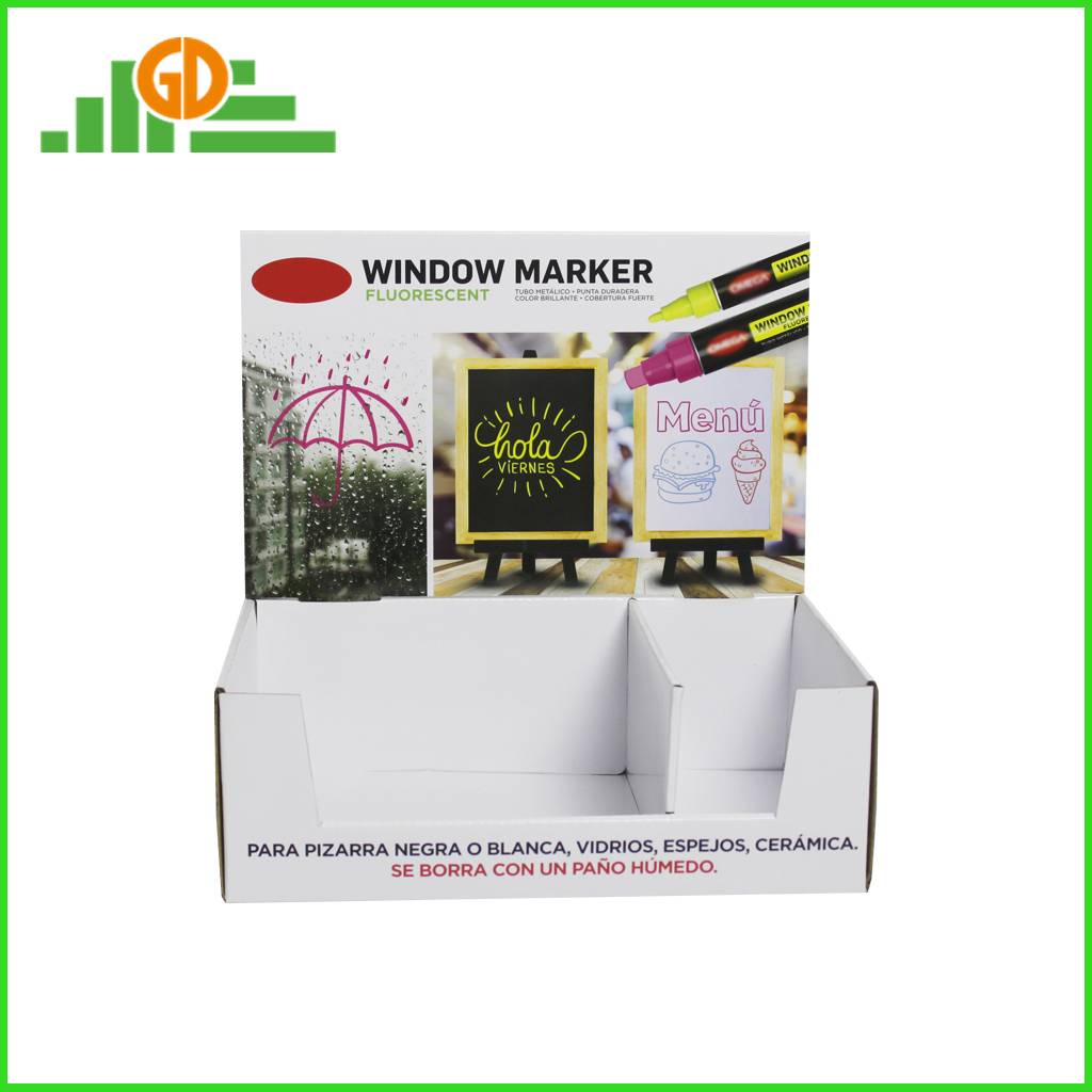 Pantalla de mostrador de cartón de impresión CMYK para caja de presentación de mostrador personalizada de rotulador para papelería