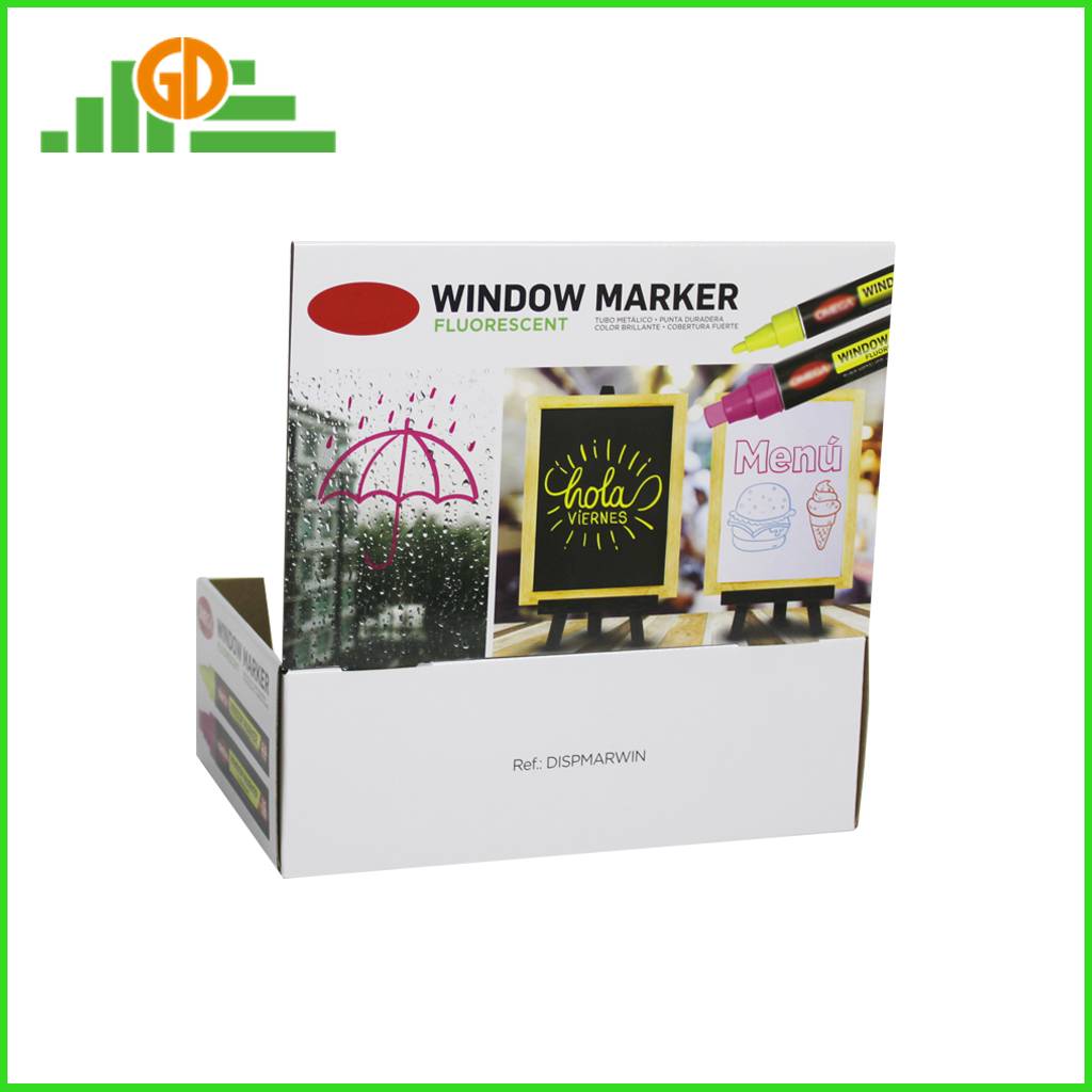 CMYK Printing cardboard counter display for Marker Pen custom countertop display box for stationery