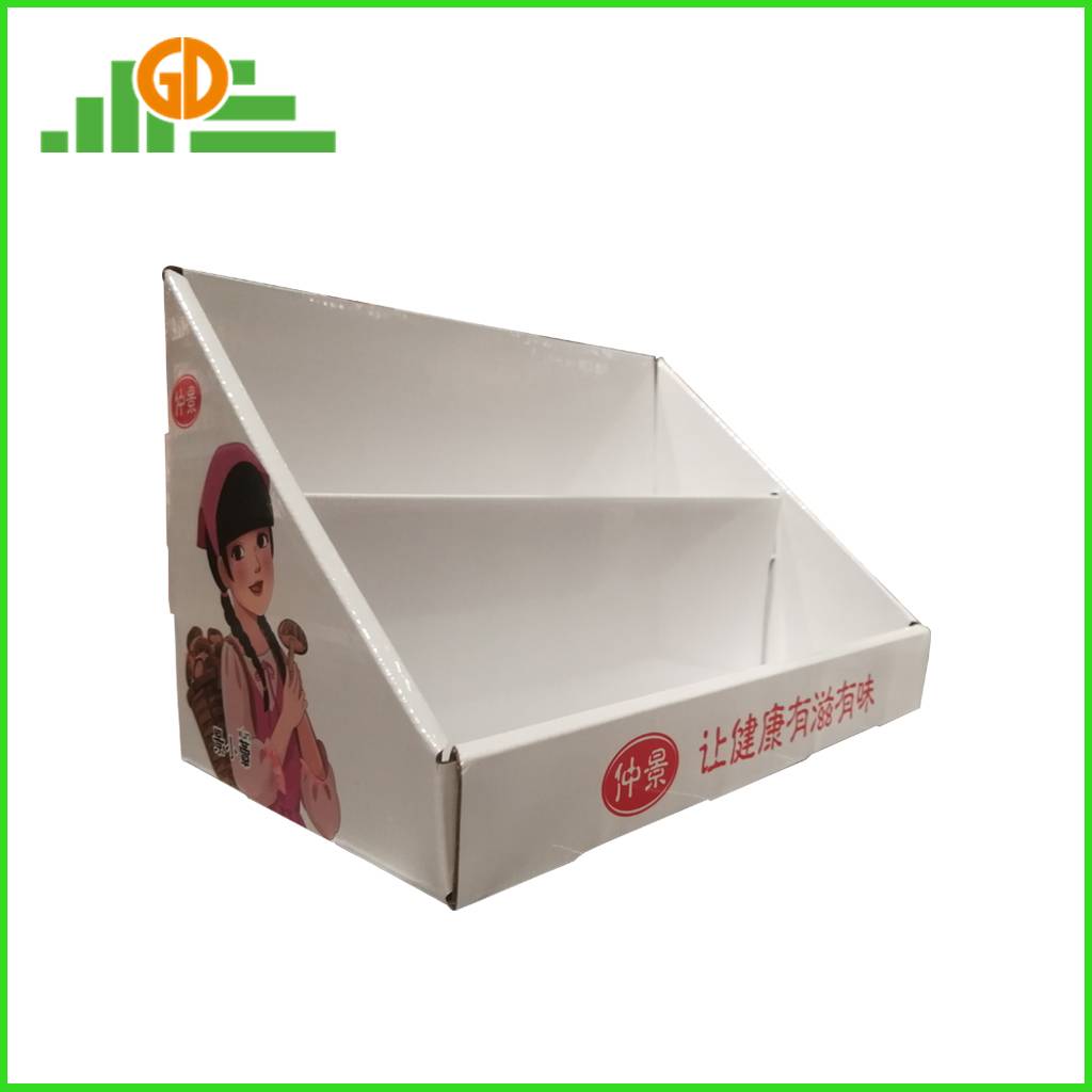 POS Customized 2-tier cardboard counter display shelf for bottle product in store retail sauce counter display