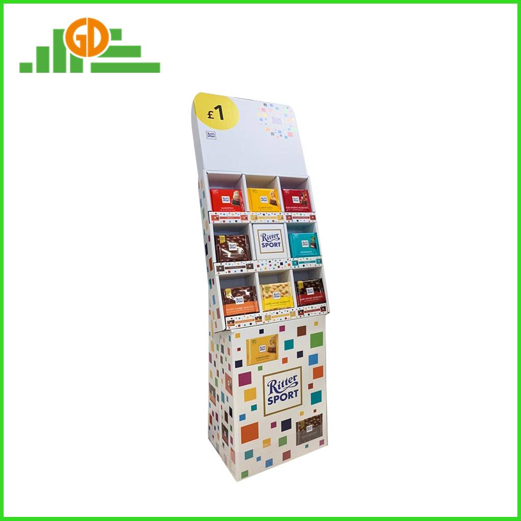 POS Free standing cardboard display shelf for Chocolate pocket display stand in supermarket retail