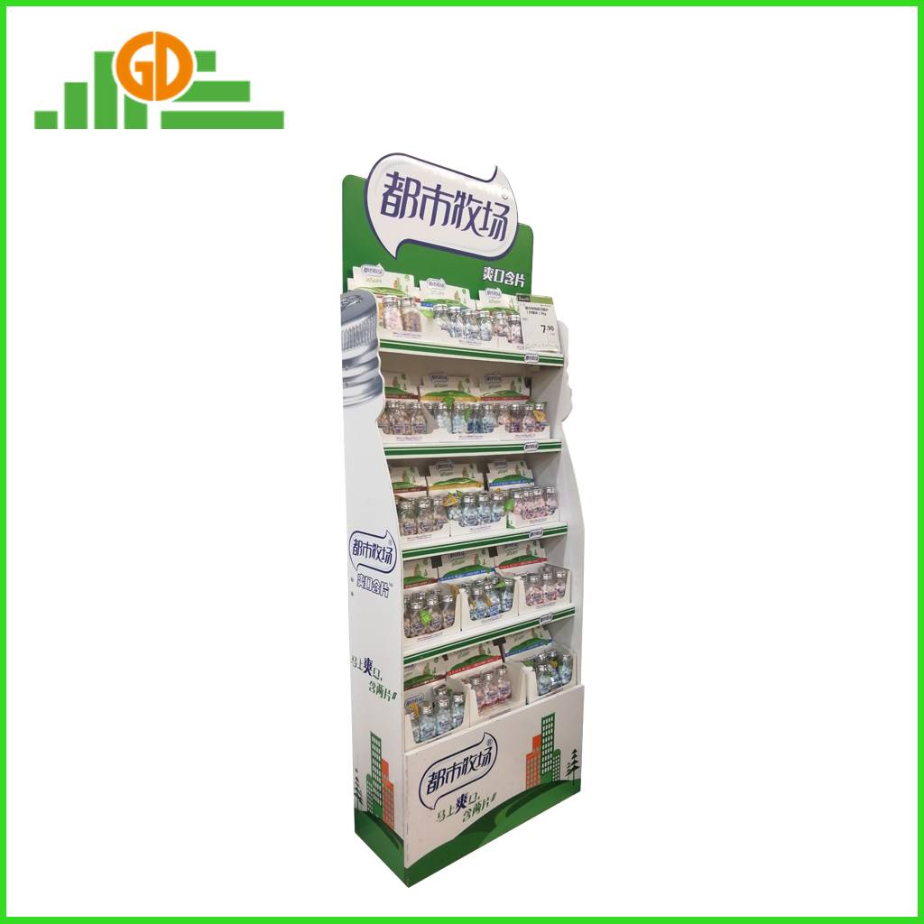 5-tier cardboard floor display shelf for bottle product in Store