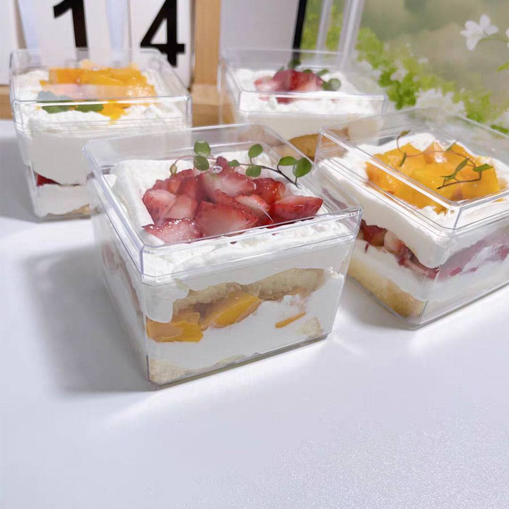 Transparent Square PS Plastic Tiramisu Dessert Cake Box Cake Dessert Box for Bakery Store Hard Plastic Cake Box