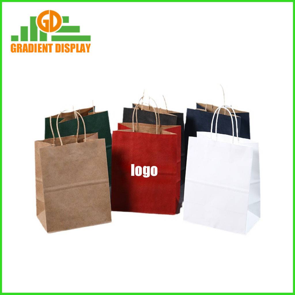 White and Brown Kraft Paper Twisted Handle Shopping Carrier Bag with Logo Printed