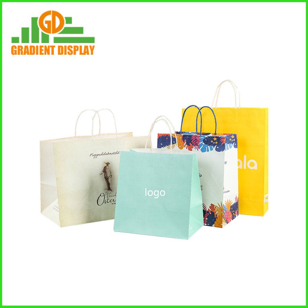 White and Brown Kraft Paper Twisted Handle Shopping Carrier Bag with Logo Printed