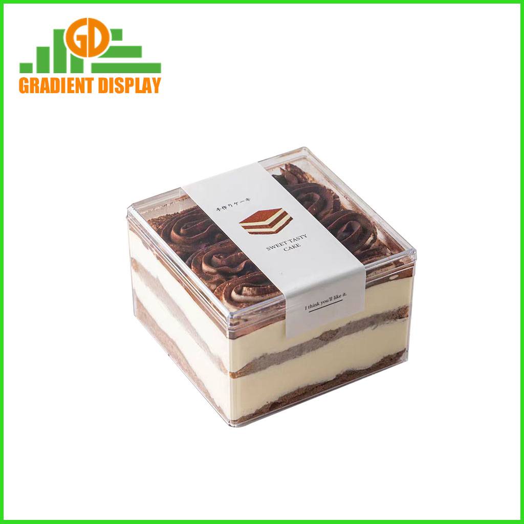 Transparent Square PS Plastic Tiramisu Dessert Cake Box Cake Dessert Box for Bakery Store Hard Plastic Cake Box