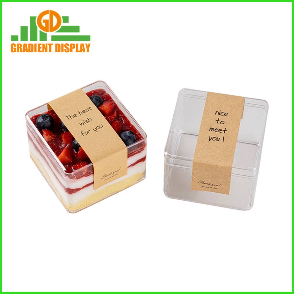 Transparent Square PS Plastic Tiramisu Dessert Cake Box Cake Dessert Box for Bakery Store Hard Plastic Cake Box