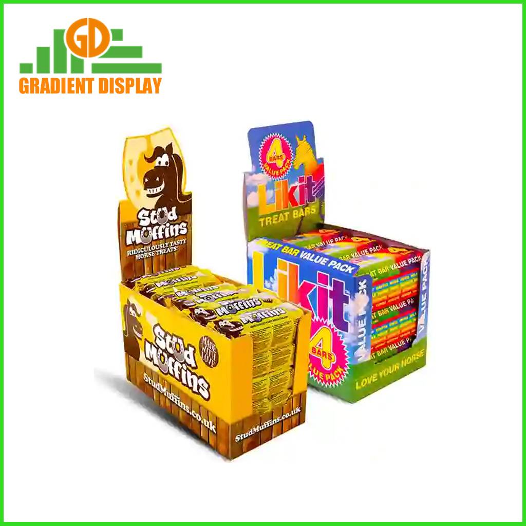 Custom Merchandising Cardboard Tear Off Display Box for Snacks Chocolates with Header
