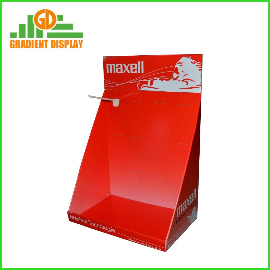 Custom Logo Corrugated Cardboard Counter Display Box with Hooks for Electronic Product Brands