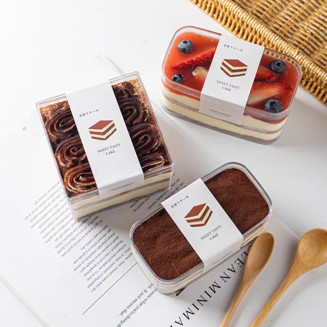 Rectangle Clear Transparent Plastic Boxes with Lid for Mousse Cake Cafe Store Plastic Box for Tiramisu