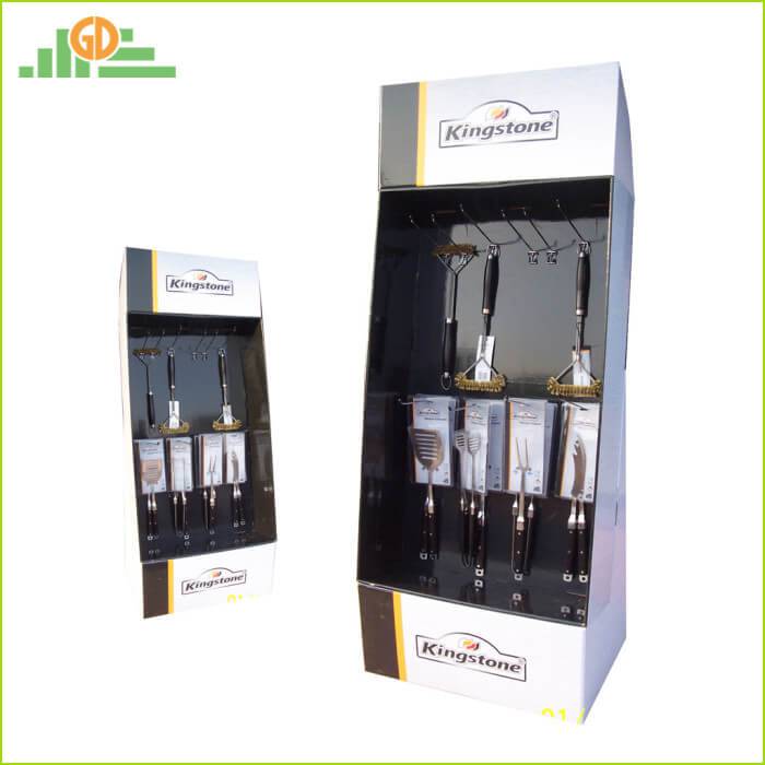 POS cardboard floor display stand with hooks for kitchen ware