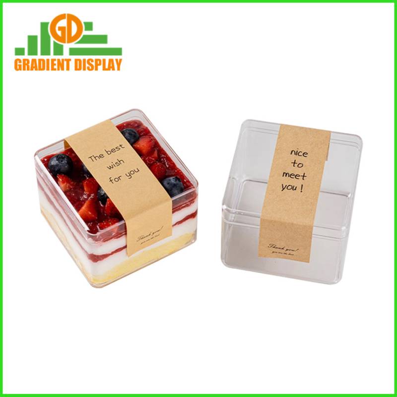 Caja de plástico transparente cuadrada PS para postres, tiramisú, pastel, caja de postre para panadería, caja de plástico duro para pasteles
